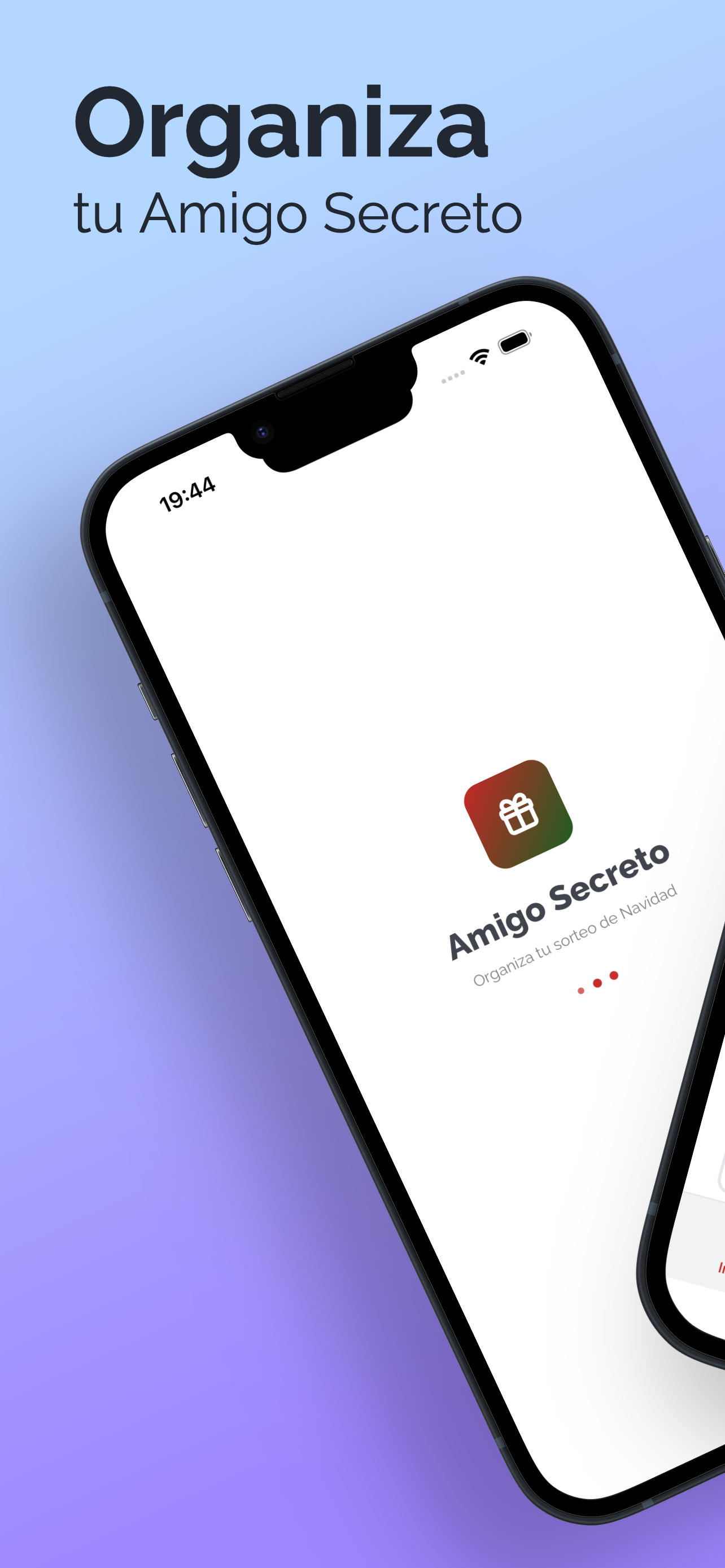 Pantalla de inicio de la app Amigo Secreto para iOS y Android
