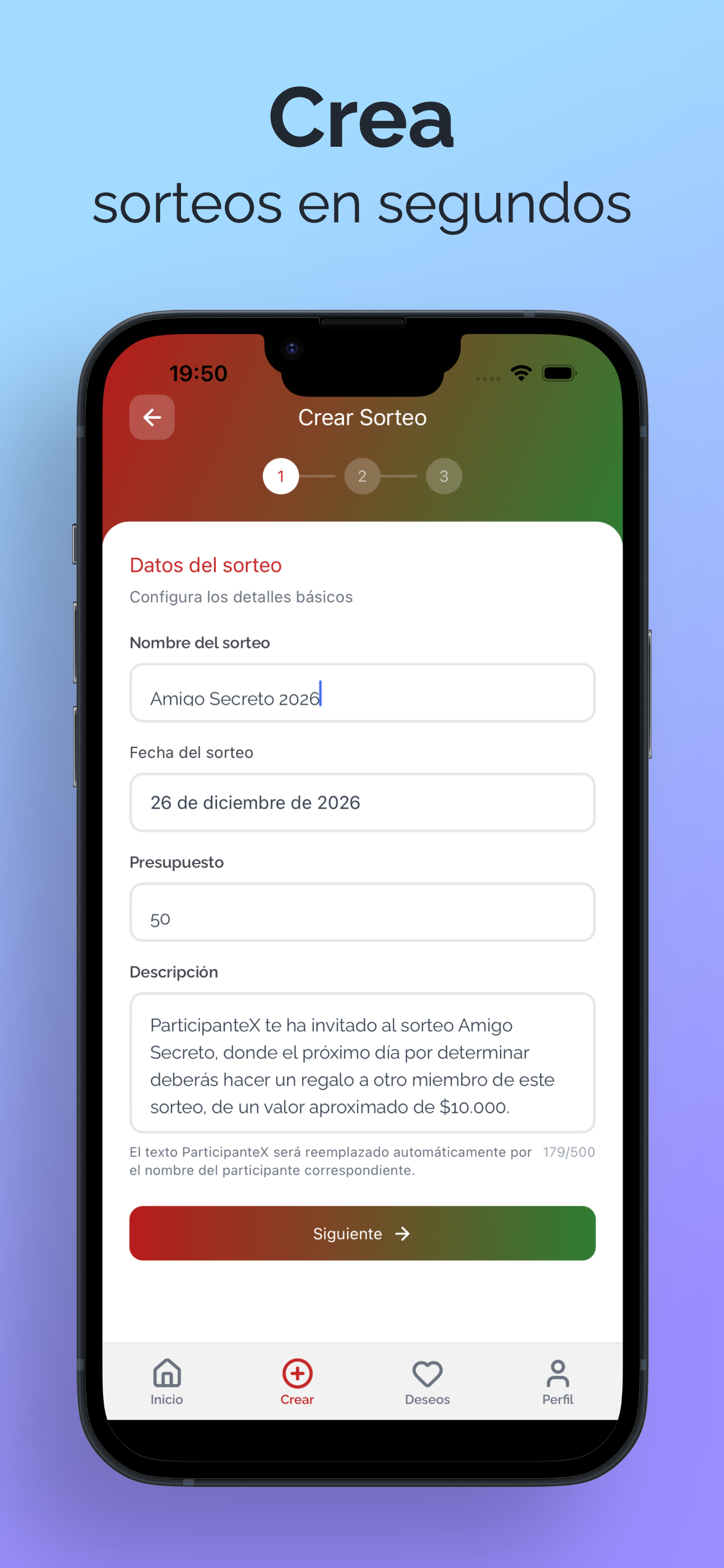Crear sorteo en segundos con la app Amigo Secreto